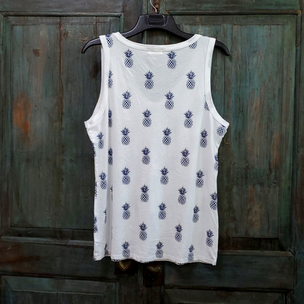 Anthropologie T.La White Navy Pineapple Print Dillon Layerig Tank Top, Size XL - Picture 3 of 8